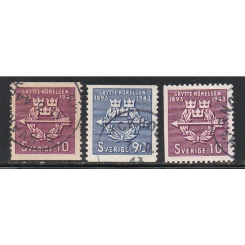 Sweden Sc 342-344 1942 Rifle Association Anniversary stamp set used