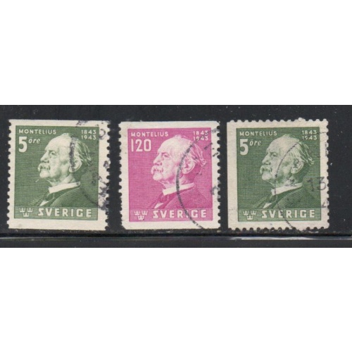 Sweden Sc 345-347 1943 Anniversary Birth of Montelius stamp set used