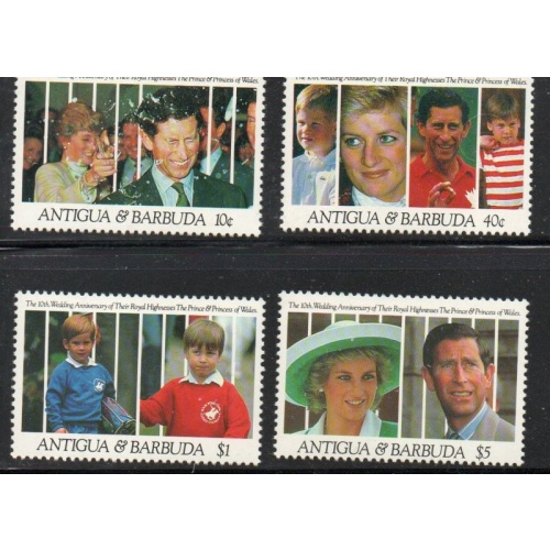 Antigua Sc 1446,1449-50,1453 Pr Charles Diana Wedding Anniversary stamp set mint NH