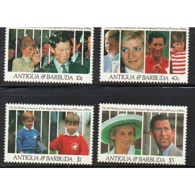 Antigua Sc 1446,1449-50,1453 Pr Charles Diana Wedding Anniversary stamp set mint NH
