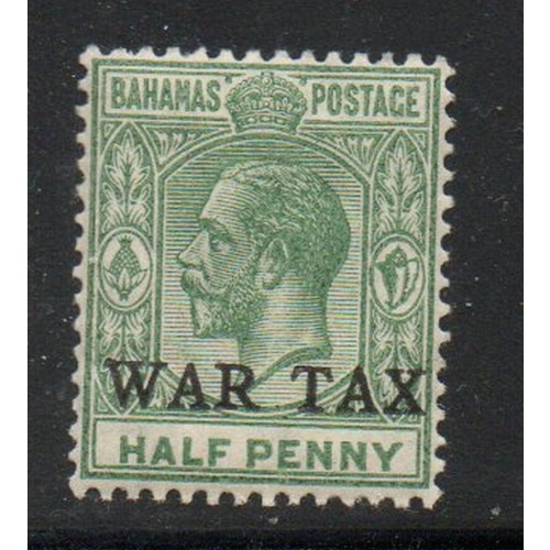 Bahamas Sc MR1 1918 half penny green WAR TAX overprint on G V  stamp mint
