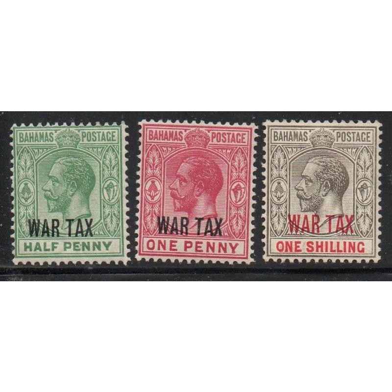 Bahamas Sc MR6-MR8 1918 WAR TAX overprints on G V  stamp set mint