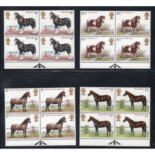 Great Britain Sc 839-842 1978 Horses stamp set mint NH blocks of 4