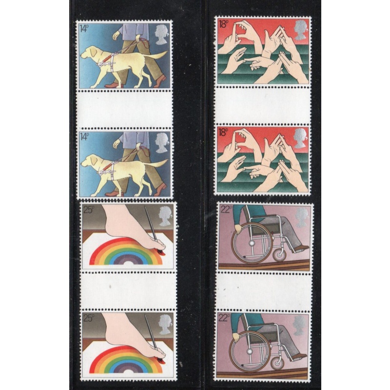 Great Britain Scott 937-940 1980 Handicapped stamp set mint NH Gutter Pairs