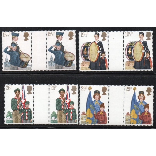 Great Britain Scott 983-986 1982 Scouting stamp set mint NH Gutter Pairs