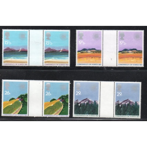 Great Britain Scott 1015-1018 1983 Commonwealth Day stamp set mint NH Gutter Pairs