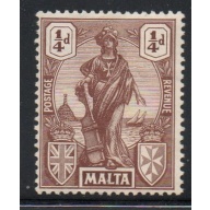 Malta Sc 98 1922 1/4d brown Statue of Malta stamp mint
