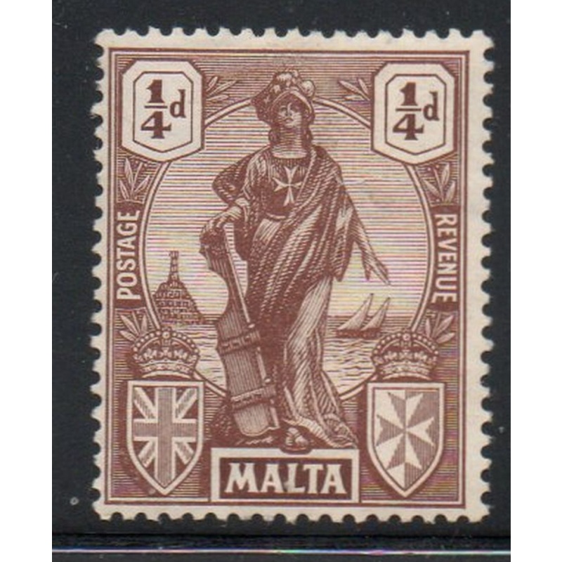 Malta Sc 98 1922 1/4d brown Statue of Malta stamp mint