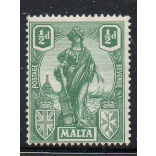 Malta Sc 99 1922 1/2d green Statue of Malta stamp mint