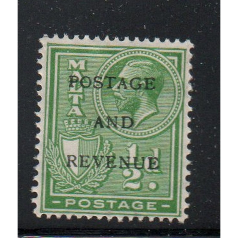 Malta Sc 149 1928 1/2d brown POSTAGE AND REVENUE overprint stamp mint