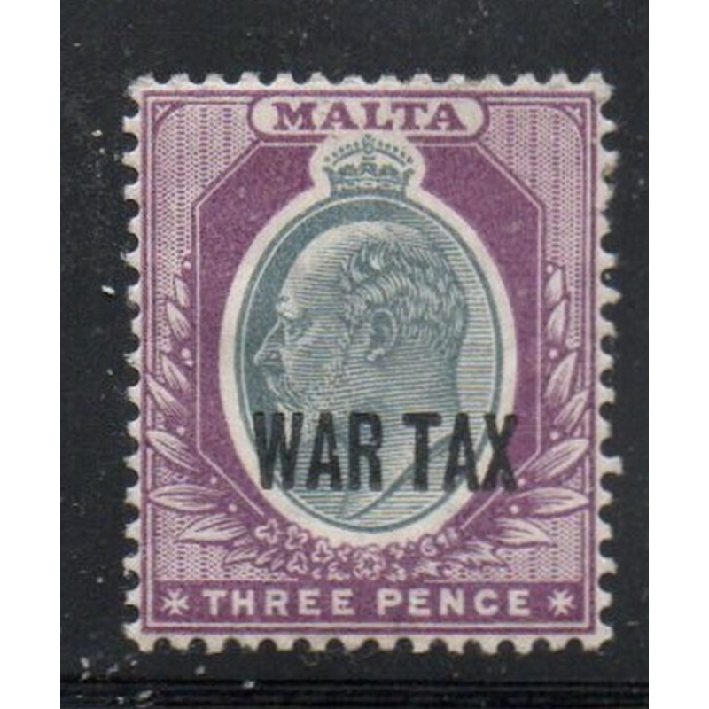 Malta Sc MR2 1918  3d E VII WAR TAX overprint stamp mint