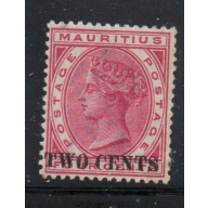 Mauritius Sc 88 1891 TWO CENTS overprint on 4 c rose Victoria stamp mint