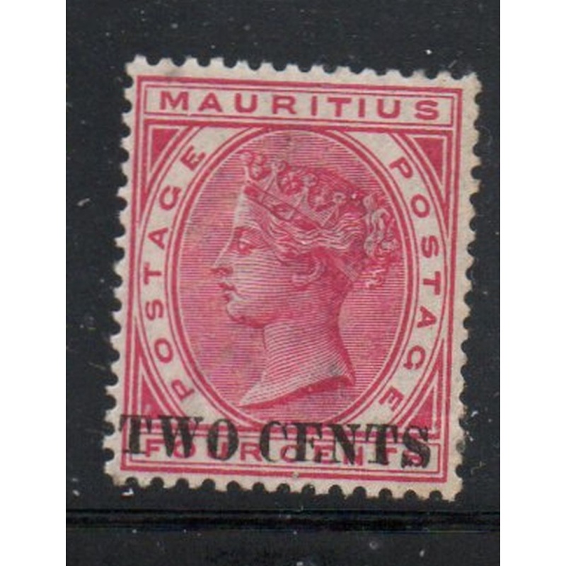 Mauritius Sc 88 1891 TWO CENTS overprint on 4 c rose Victoria stamp mint