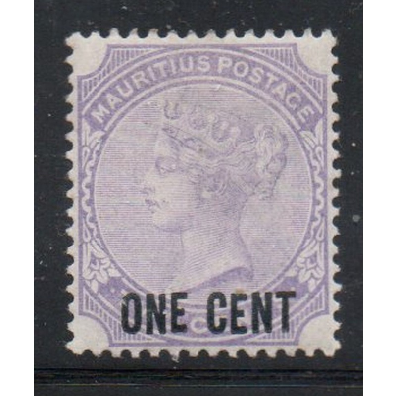 Mauritius Sc 89 1893  ONE CENT overprint on 2 c violet Victoria stamp mint