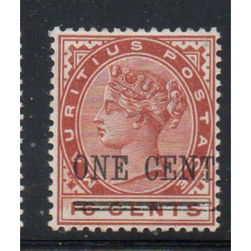 Mauritius Sc 90 1893  ONE CENT overprint on 16 c orange brown Victoria stamp mint