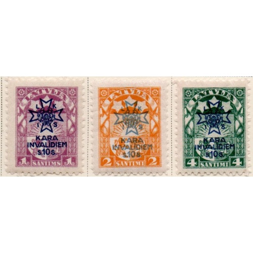 Latvia Sc B21-B23 1923 Wounded War Invalids  stamp set mint