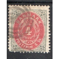 Denmark Sc 18 1870 4 sk gray & carmine Royal Emblems stamp used