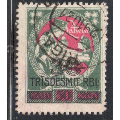 Latvia Sc 97 1921 30 R overprint on 50l Latgale Relief stamp used