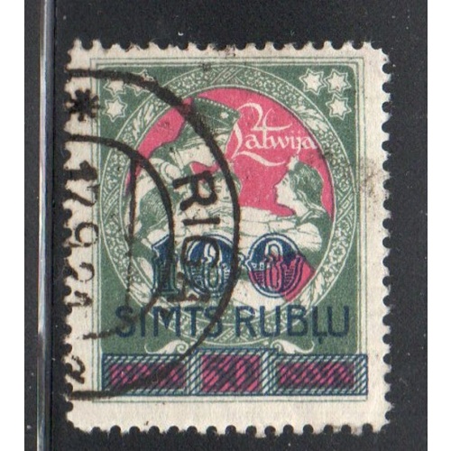 Latvia Sc 99 1921 100 R overprint on 50k Latgale Relief stamp used