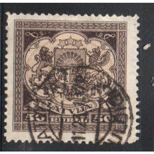 Latvia Sc 111 1922 50 R Coat of Arms stamp used