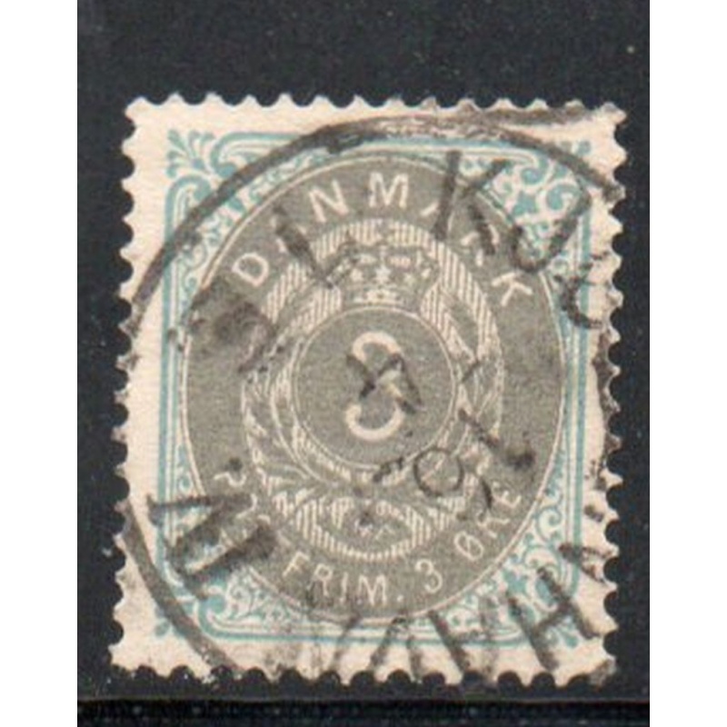 Denmark Sc 25 1875 3 ore gary blue & gray Royal Emblems stamp used
