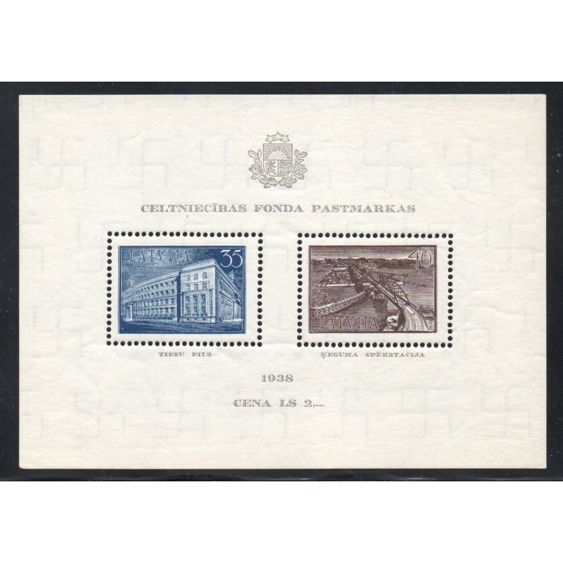 Latvia Sc B96 1938 Reconstruction Fund stamp sheet mint NH