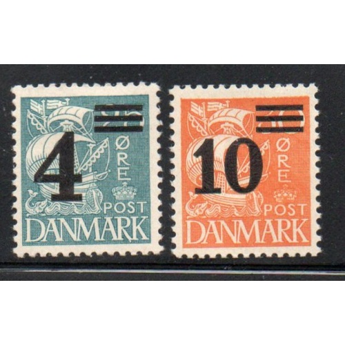 Denmark Sc 244-245 1934 4 & 10 ore overprints stamp set mint