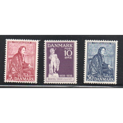 Denmark Sc 264-266 1938 Thorvaldsen stamp set mint NH