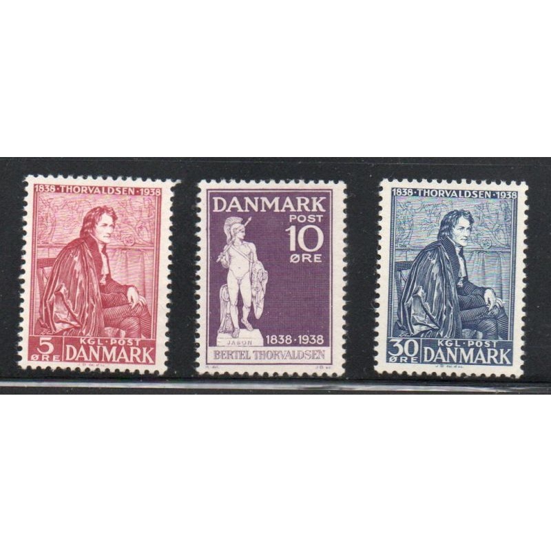 Denmark Sc 264-266 1938 Thorvaldsen stamp set mint NH