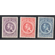 Denmark Sc 294-296 1945 75th Birthday Christian X stamp set mint