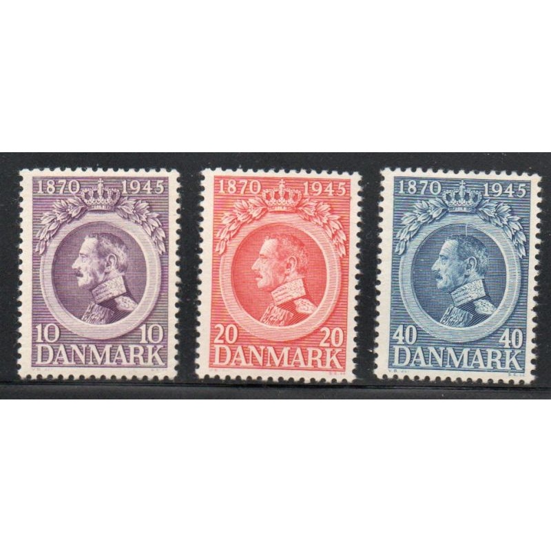 Denmark Sc 294-296 1945 75th Birthday Christian X stamp set mint