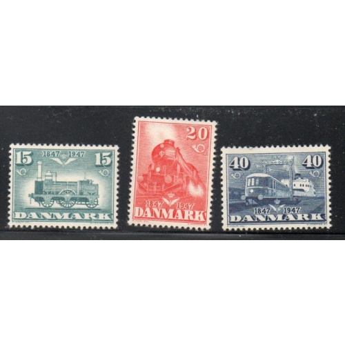 Denmark Sc 301-303 1947 Railways Anniversary stamp set mint
