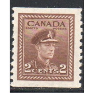 Canada Sc 279 1948 2 c brown George VI coil stamp mint  perf 9 1/2