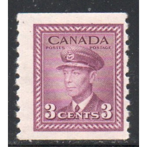Canada Sc 280 1948 3 c rose violet George VI coil stamp mint  perf 9 1/2