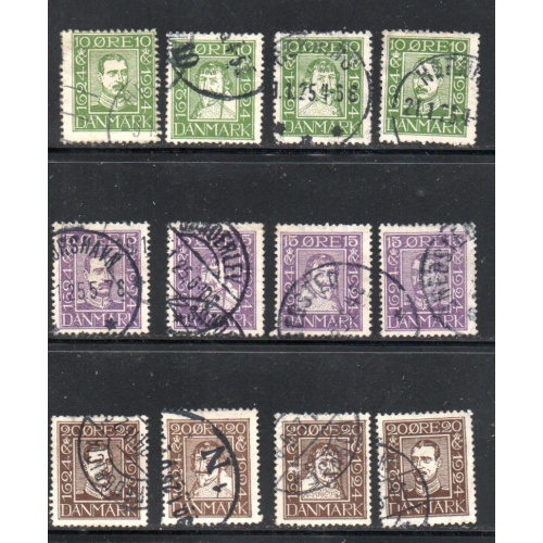 Denmark Sc 164-175 1924 Postal Service Anniversary stamp set used