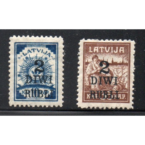 Latvia Sc 86-87 1920-1921 "2 DIWI RUBLI" overprint stamp set mint