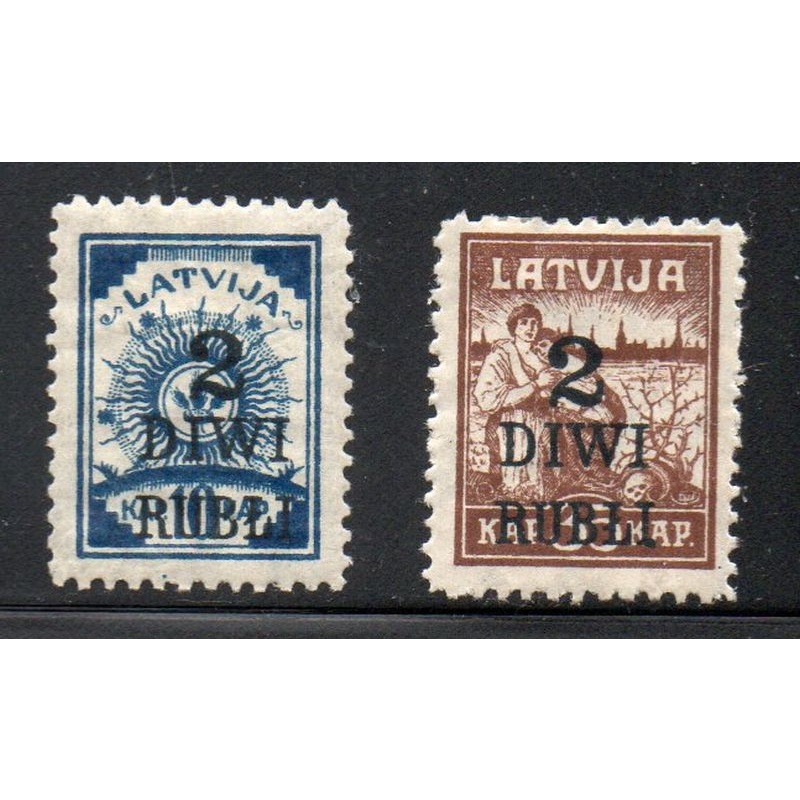 Latvia Sc 86-87 1920-1921 "2 DIWI RUBLI" overprint stamp set mint