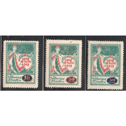 Latvia Sc 83-85 1920 Allegory  stamp set mint new value overprints