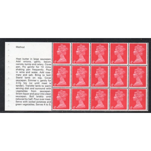 Great Britain Scott MH7d 4d booklet pane Lamb Recipe stamp mint NH