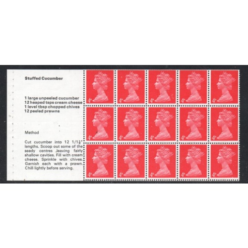 Great Britain Scott MH7d 4d booklet pane Cucumber Recipe stamp mint NH