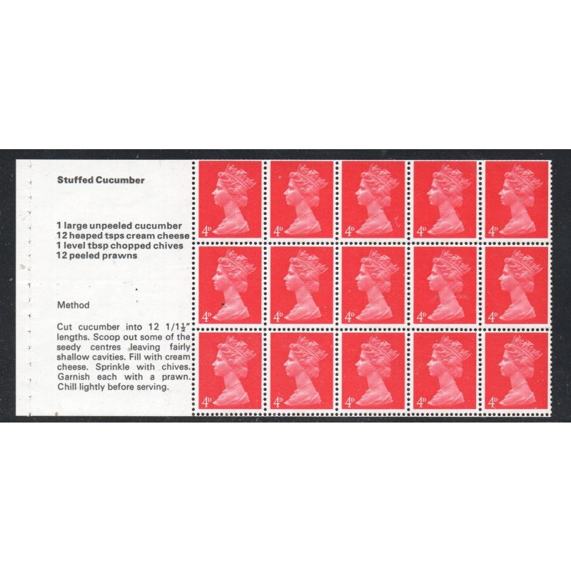 Great Britain Scott MH7d 4d booklet pane Cucumber Recipe stamp mint NH