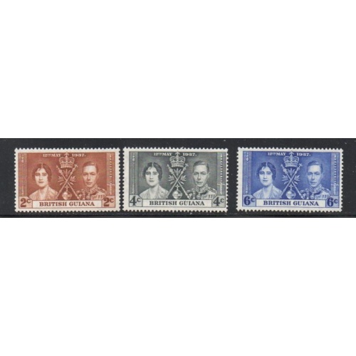 British Guiana Sc 227-229 1937 Coronation George VI stamp set mint