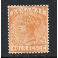 Bahamas Sc  29 1884 4 d yellow Victoria stamp mint