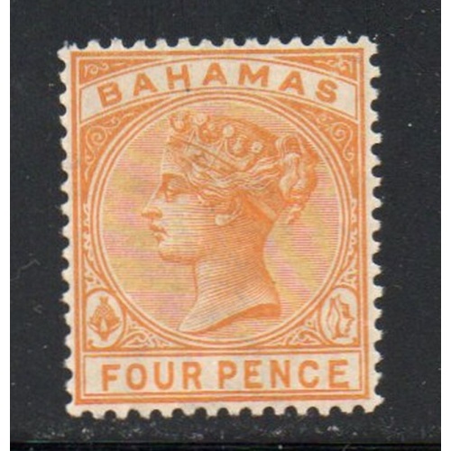 Bahamas Sc  29 1884 4 d yellow Victoria stamp mint