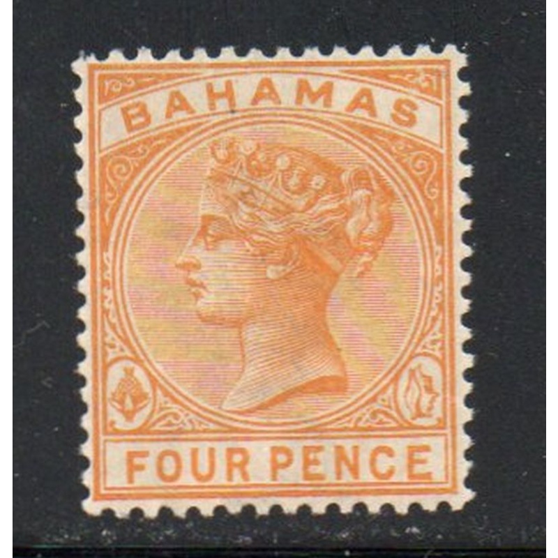Bahamas Sc  29 1884 4 d yellow Victoria stamp mint