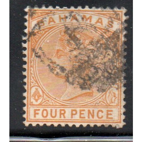 Bahamas Sc  29 1884 4 d yellow Victoria stamp used