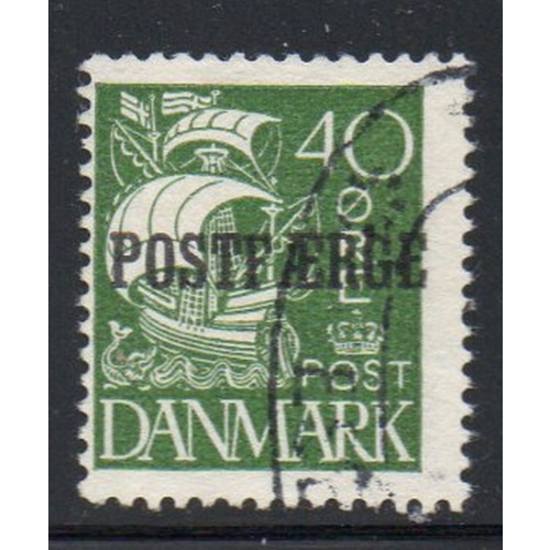 Denmark Sc Q23 1936 "POSTFAERGE" overprint on 40 ore green Caravel stamp used.