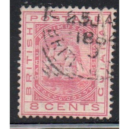 British Guiana Sc 111 1882 8c rose ship stamp used