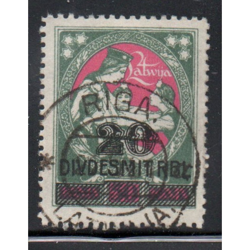 Latvia Sc 96 1921 20 R overprint on 50l Latgale Relief stamp used