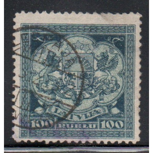 Latvia Sc 112 1922 100 R Coat of Arms stamp used